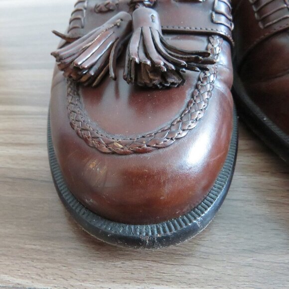 COLE HAAN BRAGANO Cognac Leather Tassel Slip On Loafers Preppy Made In Italy - - Picture 11 of 15